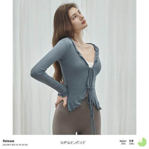 Wave tied yoga suit top, long sleeved outdoor yoga hood