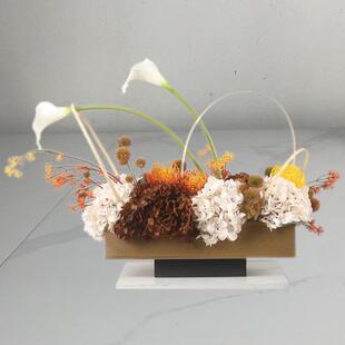 创意简约插花盆长方形网格铁艺花器干花容器家居样板房内软装 摆件