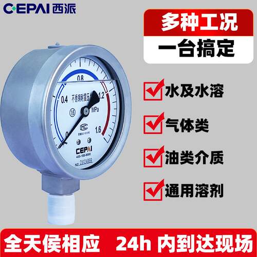 CEPAI/西派不锈钢耐震压力表真空螺纹YN-100指针压力表水压气压
