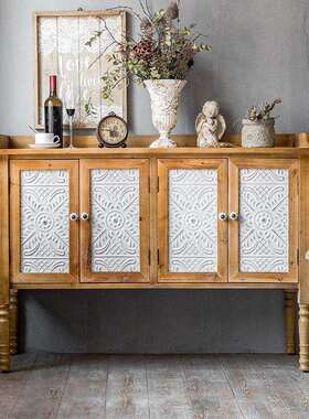 美式复古玄VZA柜关柜田园四门柜边酒餐柜雕花装饰柜子民宿入别墅