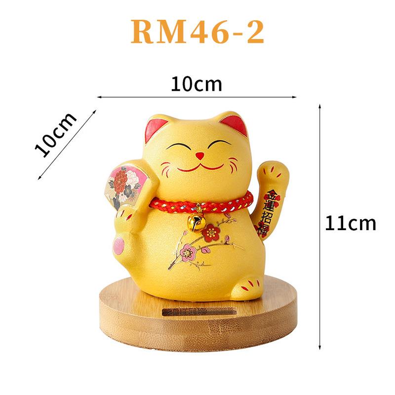 喵新款太阳能金猫木座车招财乐猫光能瓷摇手猫陶汽摆件车RHD金猫