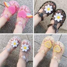夏季女童包头水晶凉鞋防滑软底小公主镂空果冻沙滩塑料罗马鞋