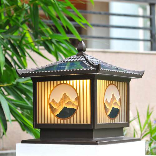 照新款高水级太阳能户外庭院日日照金山金山中式户外防装饰门柱太
