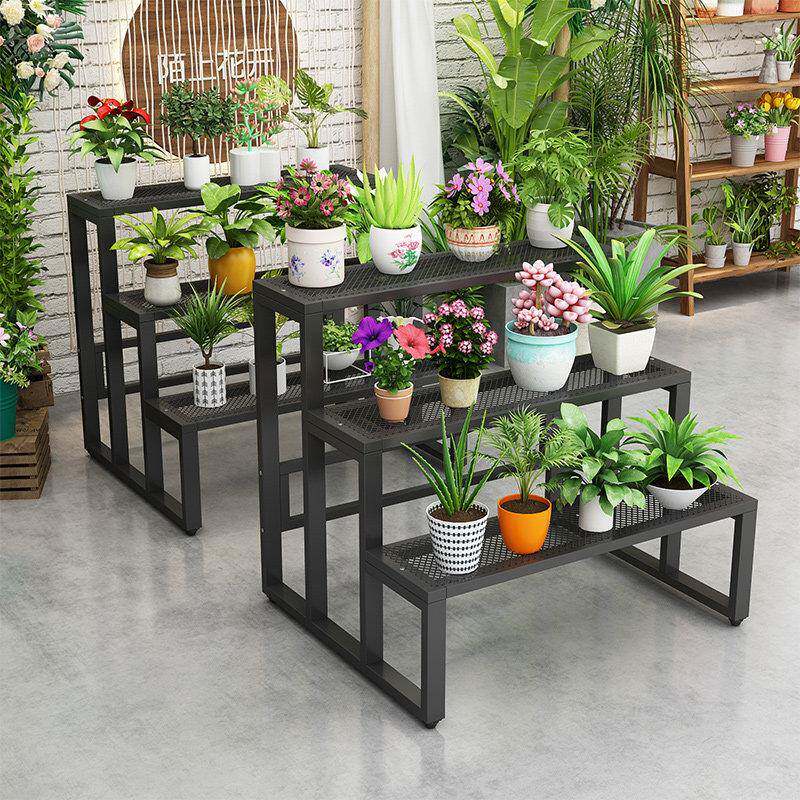 花店花架多层阶梯式阳台储物架铁制地板立式高低流动桌多肉展示架