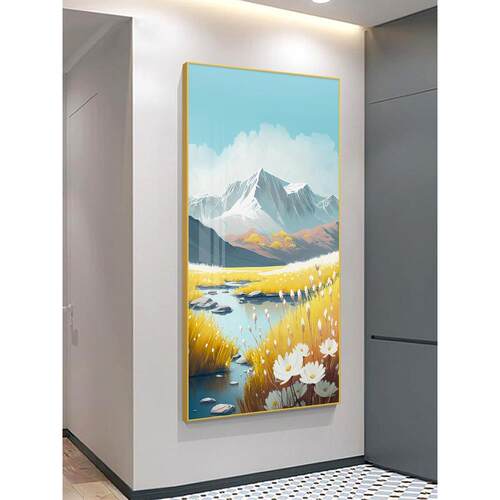新款直销现代简约客厅走廊过道风景挂画现代入户正对门竖版壁画玄