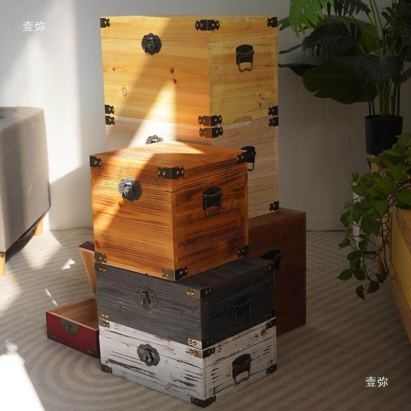 实木复古木箱子木质收纳箱带锁带盖大箱子盒子衣物储物整理垒德株