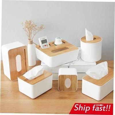 tissue box room paper storage napkin holder 收纳竹盖纸巾盒