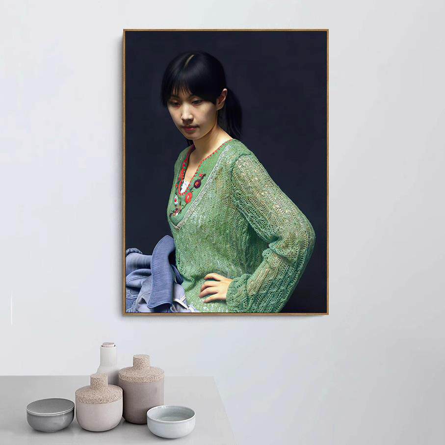 小姜纯手绘油画中国当代超现实写实装饰画客厅小唐人物肖像挂画