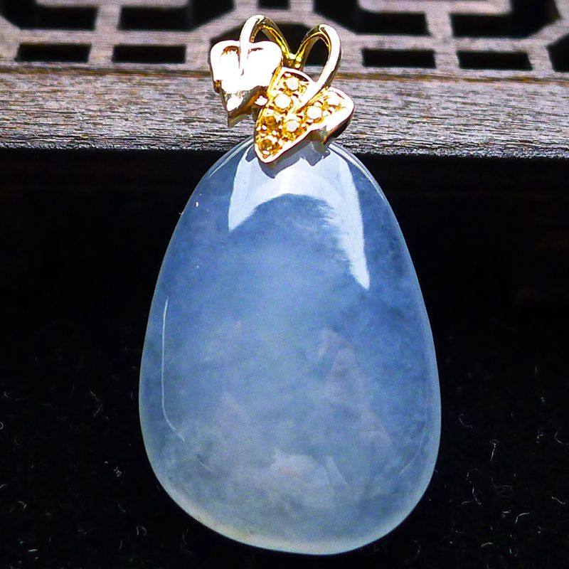 18K金镶玉佩镶嵌挂件缅甸玉瓜A货天然玉石绿翡翠福瓜吊坠女3.53g