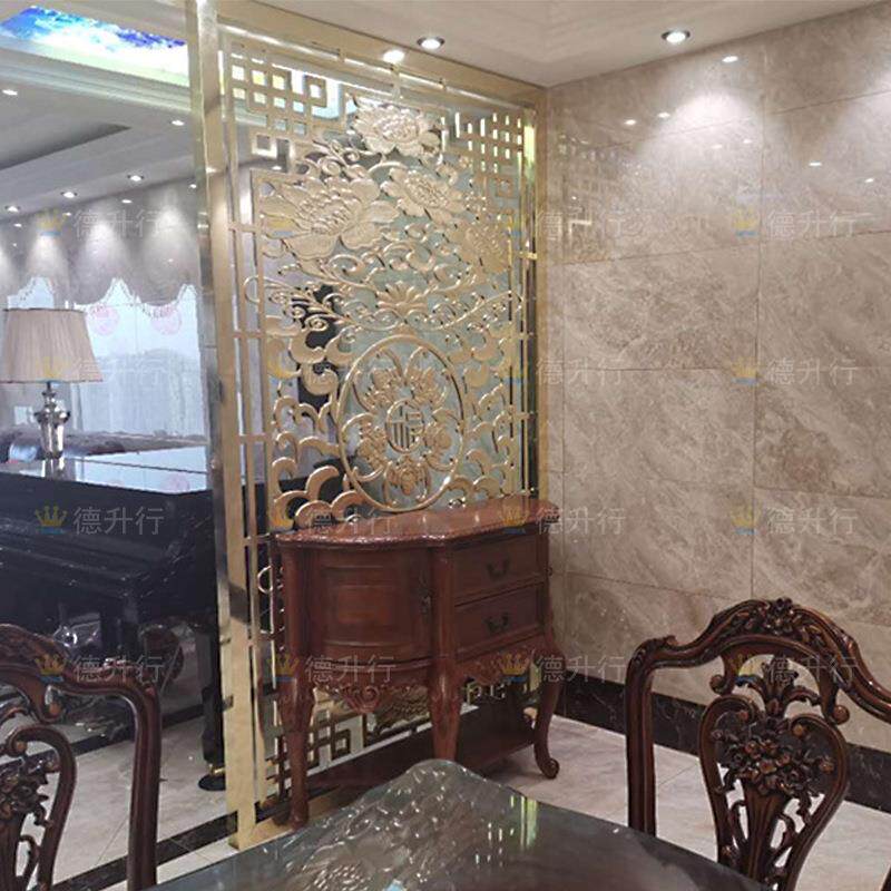 不锈8-15-1隔断新中式铝雕镂空瑰酒钢店玄关玫花格客金厅古铜色屏
