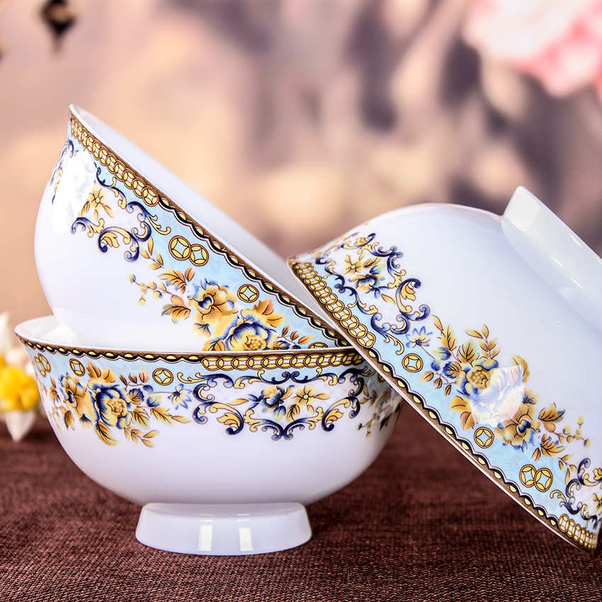 景德镇陶瓷器56头釉下彩骨瓷餐具碗碟套装家用中式吃饭碗盘子批发