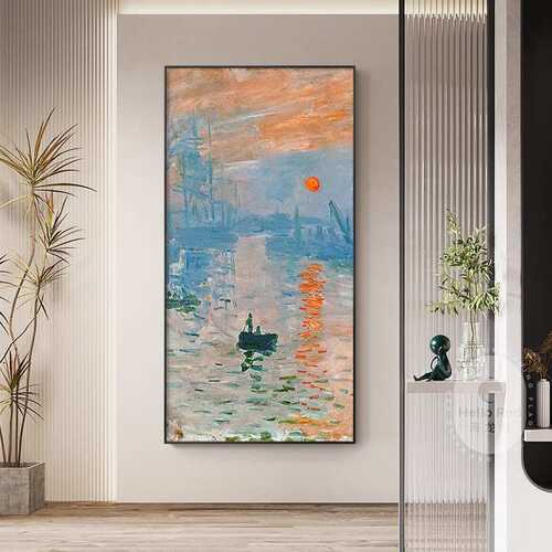 莫奈梵高名画玄关装饰画现代简约竖版过道走廊挂画印象派日出睡莲