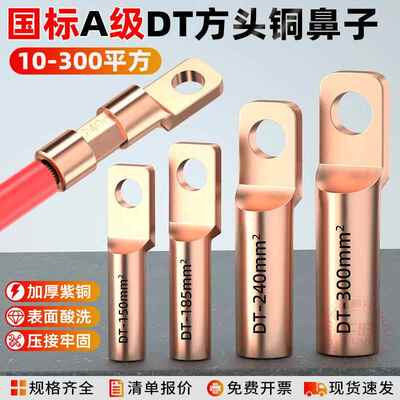 国标DTF方头铜鼻子接线端子断路器空开堵油铜接头10-300平方线耳