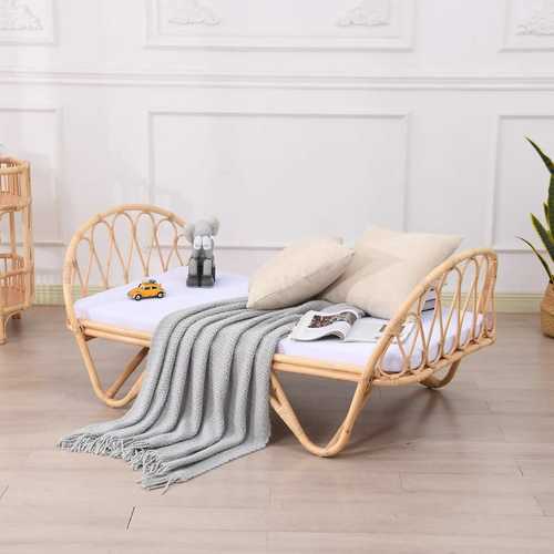 日式酒店客栈儿童床床藤编藤艺床藤椅沙发床卧室藤沙发床民宿家具