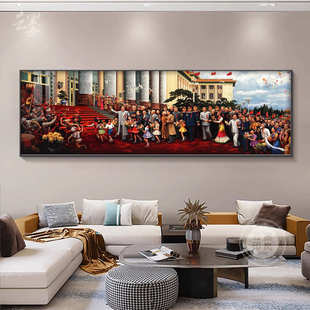 开国大典挂画海报办公室背景装饰画新中式客厅壁画民族大团结墙画