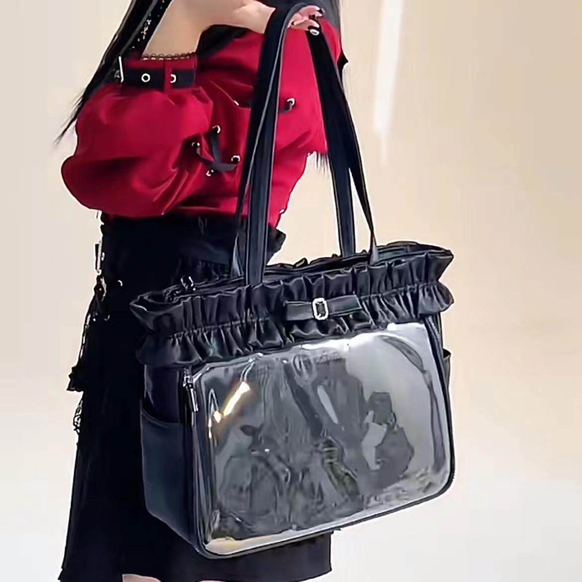 大容量牛仔透明层制服26新款休闲百搭单肩包y2k通勤斜挎包