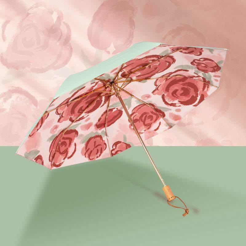 安珀腮红玫瑰双层遮阳伞女防晒抗UV全自动晴雨两用折叠遮阳伞