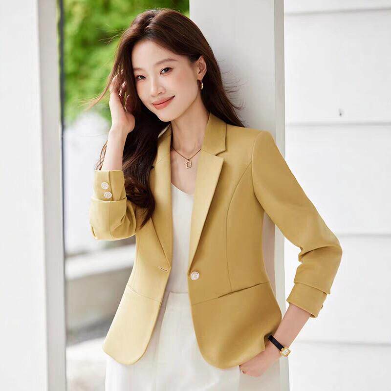 黄色西装外套女秋季新款时尚气质百搭修身显瘦小个子商务休闲西服