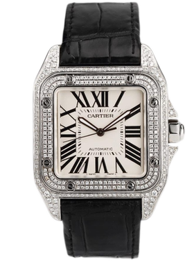 [9.8新]卡地亚山度士系列精钢后镶钻手表男W20073X8改装后镶钻
