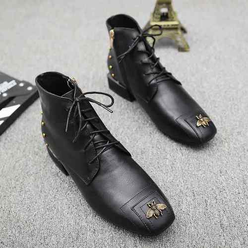 正品024新款秋2冬女鞋棉鞋真皮平底短靴女裸加绒靴里马丁靴季女英