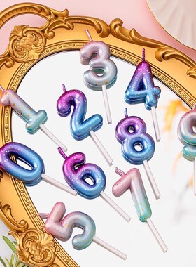 ins银河渐变数字生日蜡烛摆件粉蓝紫色布置派对蛋糕烘焙插件插卡