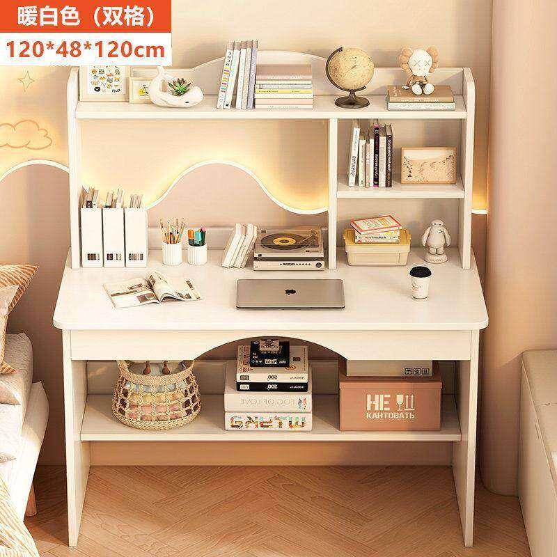 家用书桌书柜一体简约台式学生学习桌卧室化妆台置物柜电脑桌