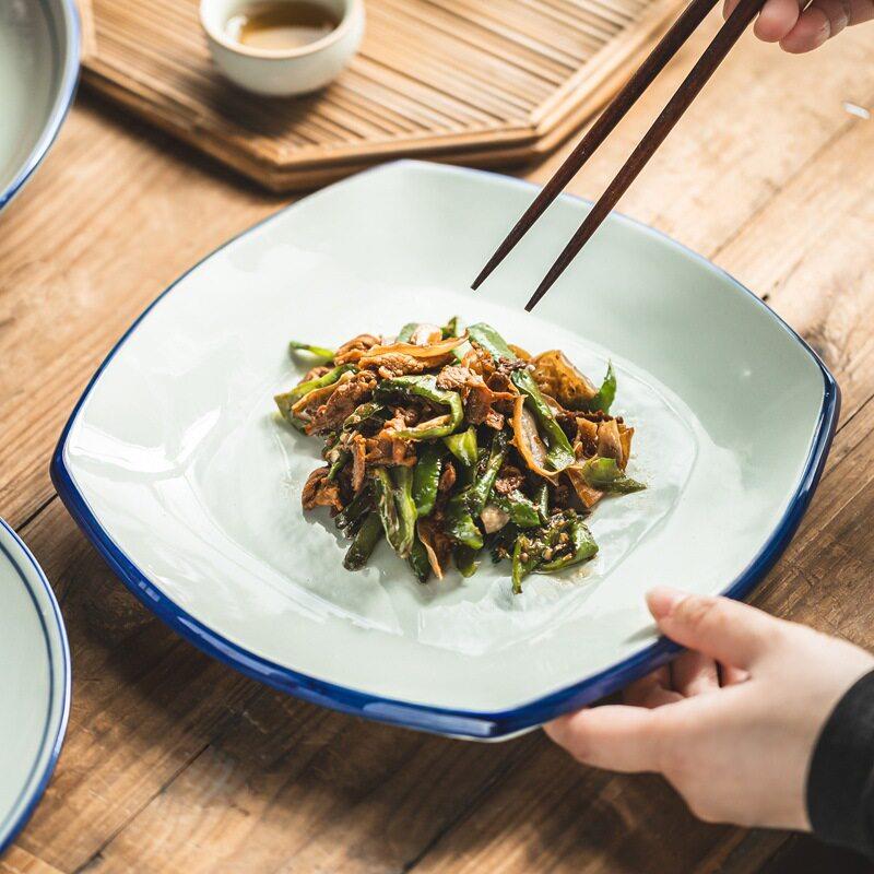 大盘子平盘陶瓷炒菜盘浅盘四方菜盘家用漂亮餐盘商用饭店专用盘子