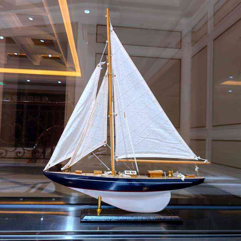 仿真实木帆船模型单桅美式欧式玄关装饰品一帆风顺博物馆现代摆件