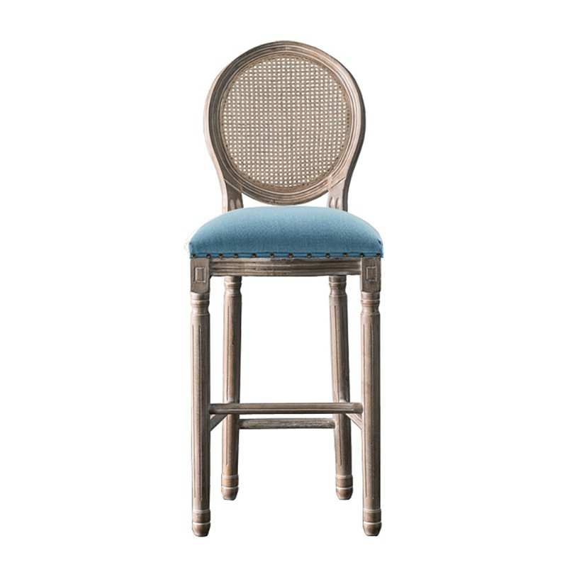 美式实木吧椅仿古吧台椅家用欧式复古靠背酒吧椅高脚椅藤编高吧椅