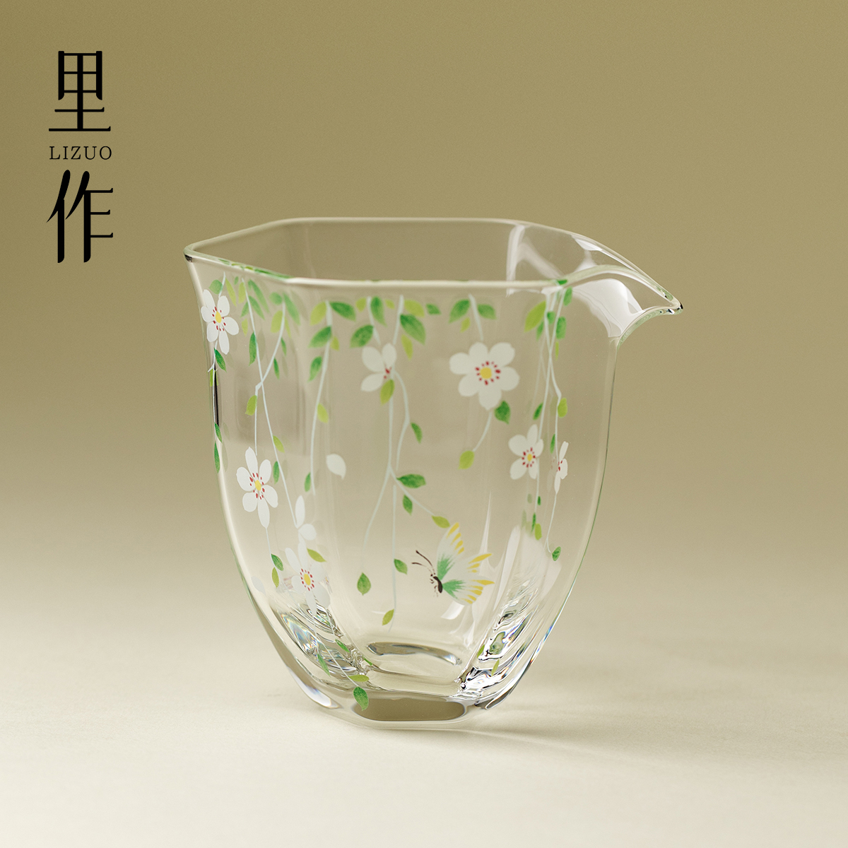 里作高颜值花朝公道杯高硼硅玻璃家用高档分茶器创意茶海茶道配件