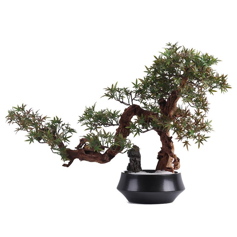 仿真迎客松盆景摆件客厅玄关酒柜茶几办公室绿植桌面装饰品新中式