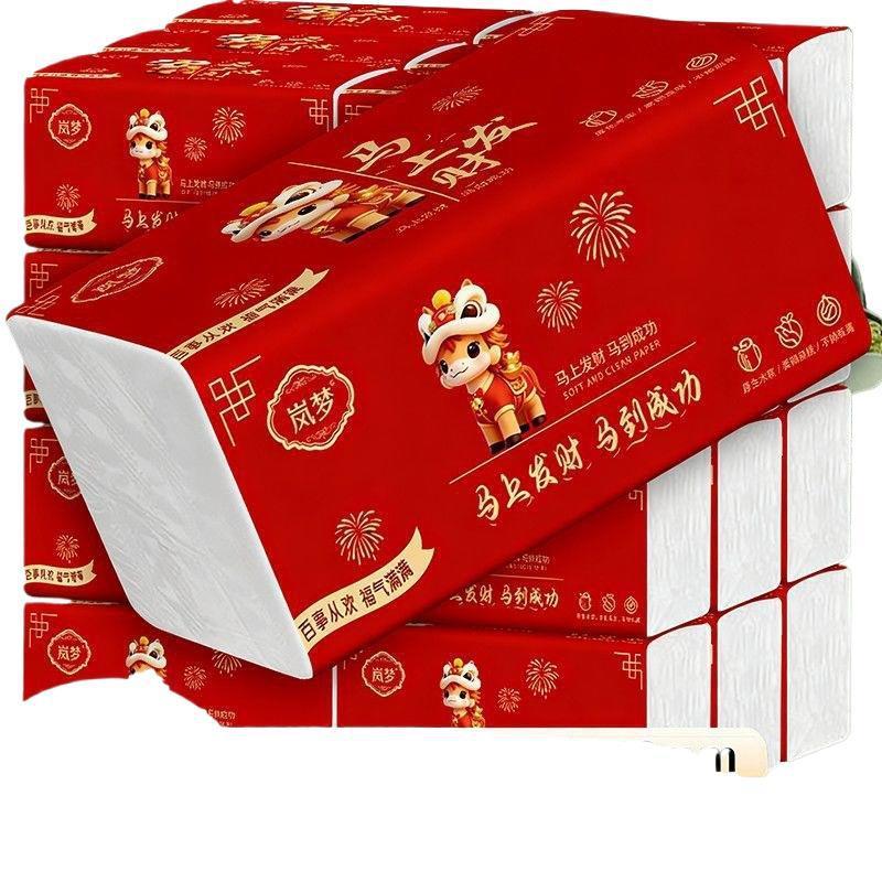 马年新年抽纸大包喜庆整箱面巾纸红色纸巾家用加厚妇婴餐巾纸图片