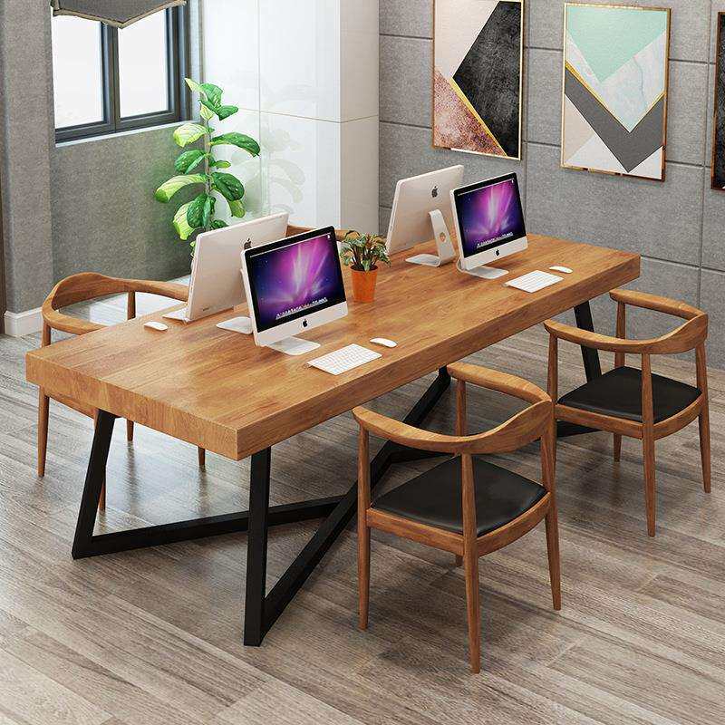 新款直销现代实木办公桌椅组合 家具书房铁艺电脑书桌 办公室老板