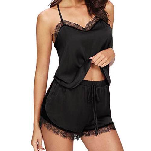 Solid lace edging pajamas for women 纯色蕾丝花边吊带睡衣女