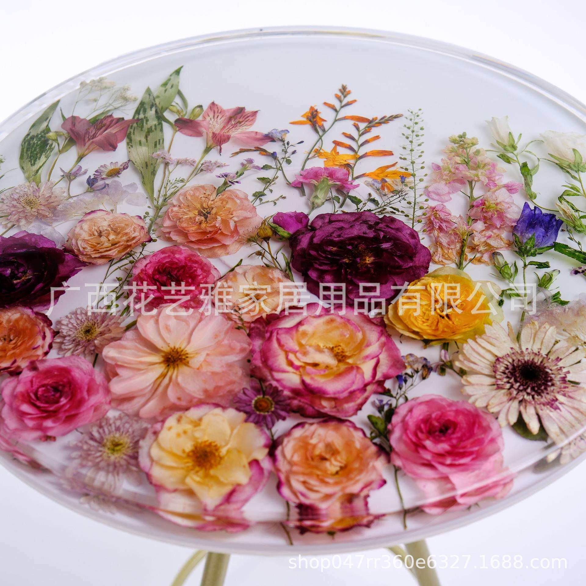 树脂真花镶嵌客厅茶几餐厅家具阳台喝茶桌圆形餐桌餐厅小桌子茶几