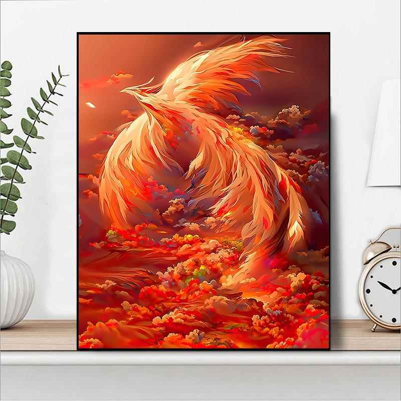 凤凰diy数字油画填充填色油彩画高级感手工手绘丙烯画推荐画