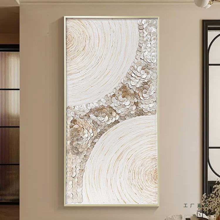 欧式轻奢金色贝壳艺术油画客厅玄关装饰画感酒店家居壁挂墙饰