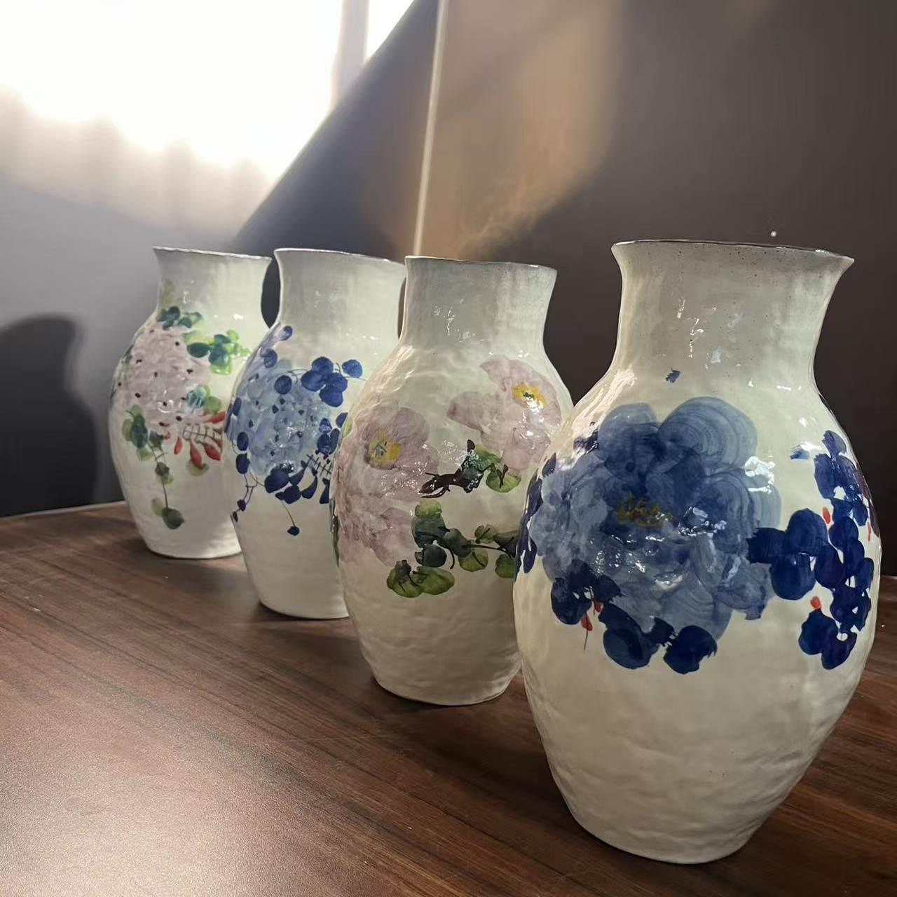 景德镇新中式手绘青花瓷陶瓷花瓶纯手工客厅插花台面玄关古典摆件