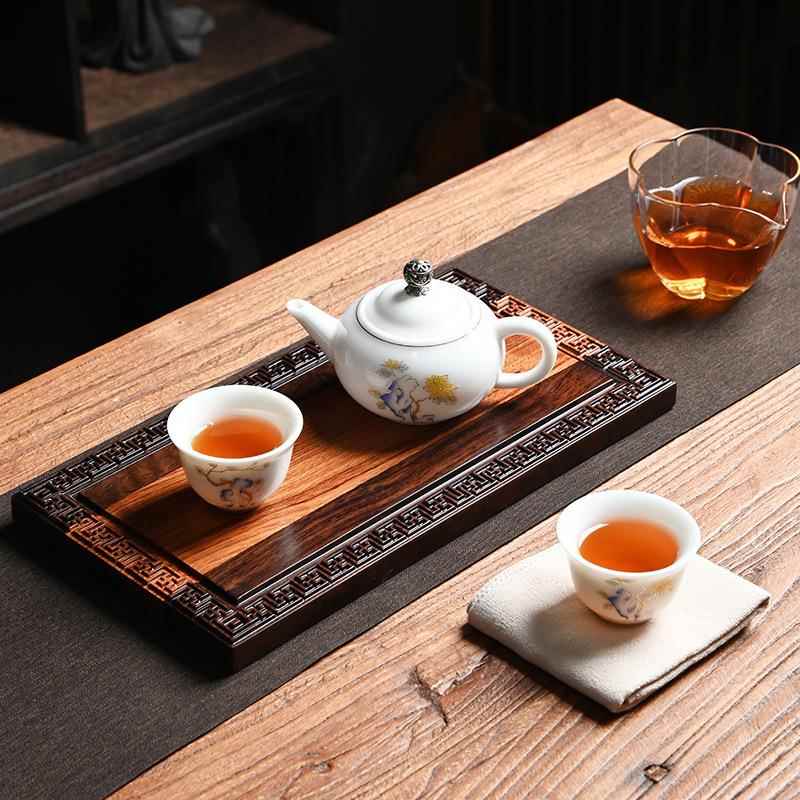 茶托盘干泡茶盘高端檀实木中家用轻奢新式两茶盘用小黑型重干泡竹