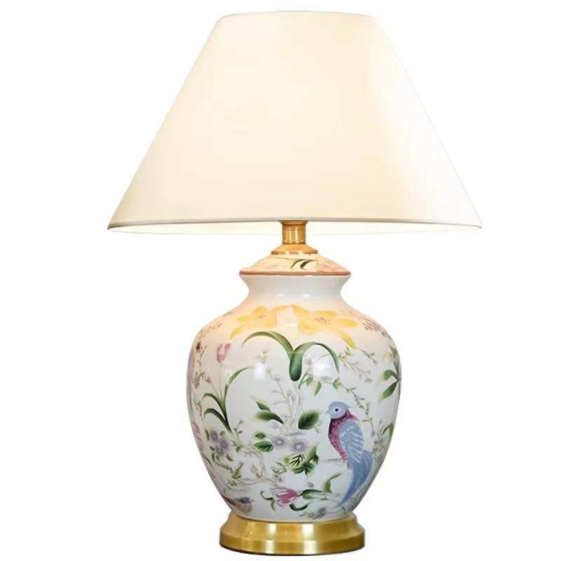 高档HH 包邮现货C客oal 鸟花陶瓷台灯 厅沙发角几卧室床头灯美r式