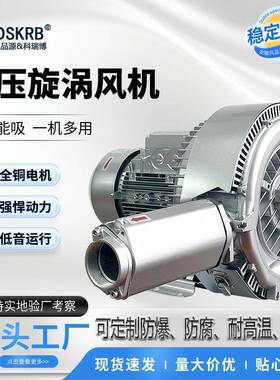 3KW2.2KW吸黄豆双叶轮高压鼓风机RB-72S-2双段污水曝气旋涡气泵