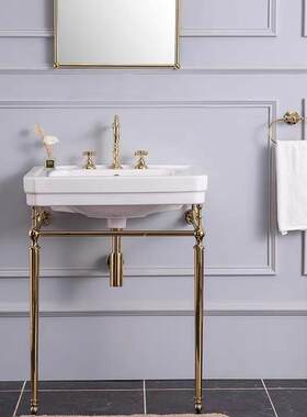 英伦欧式金色复古洗手盆黄铜支架洗脸盆卫生间落地台上盆浴室柜