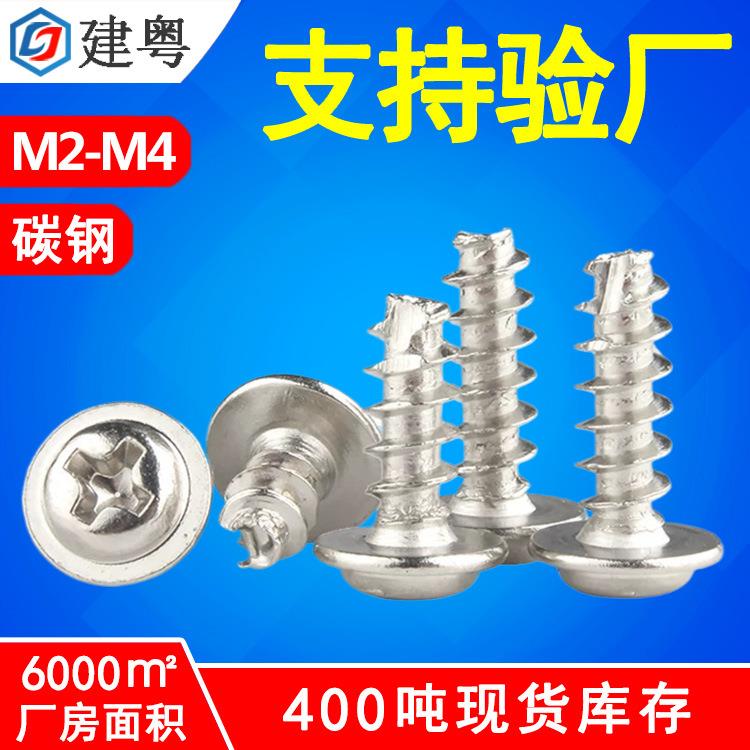 PWT铁镀镍十字圆头带垫割尾自攻螺丝盘头带介铣尾自攻螺钉M2M3M4
