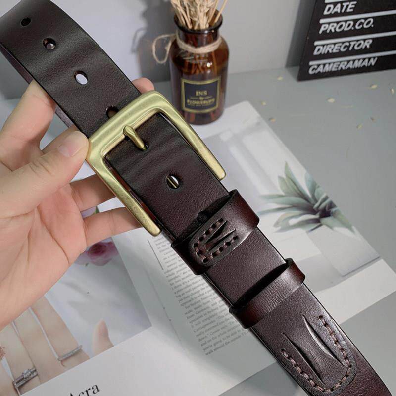 头层纯牛皮手工缝制皮带男休闲纯铜针扣腰带进口真皮原创牛仔裤带