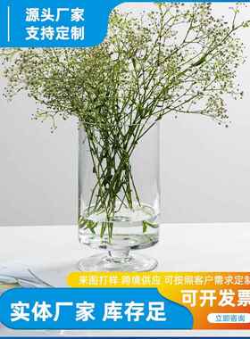 欧式透明花瓶高脚玻璃杯烛台摆件客厅花器吹制玻璃工艺品软装饰品