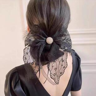 夏季 扎马尾皮套头花头饰发饰 超仙网纱结发圈头绳女2024年新款