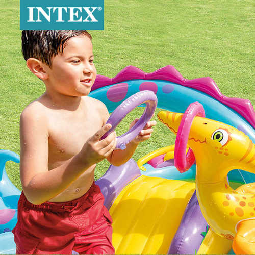 INTEX57135恐龙八字形公园滑梯水池充气海洋球池儿童家庭水上乐园