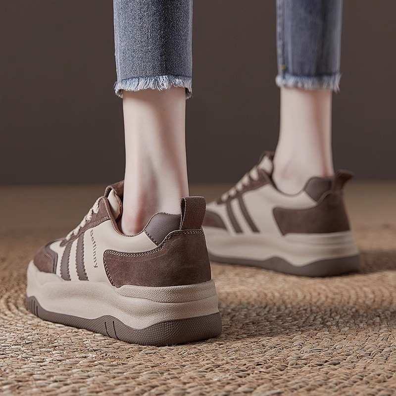 厚底休闲女鞋2024年春季新款防滑运动德训鞋复古系带增高百搭板鞋