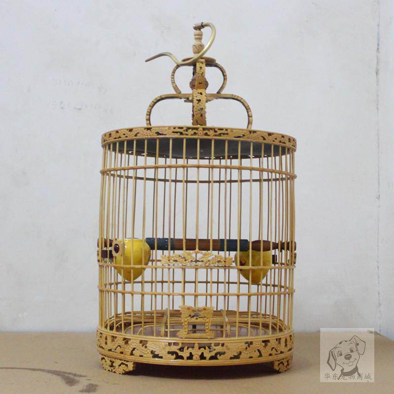 高档鸟笼老 雕刻 全套配齐包八邮 画眉哥鹩哥笼子紫色 笼小鼓竹底