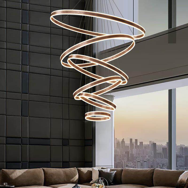 复式楼别墅挑空大吊灯现代简约轻奢loft公寓跃层楼中楼梯长客厅灯